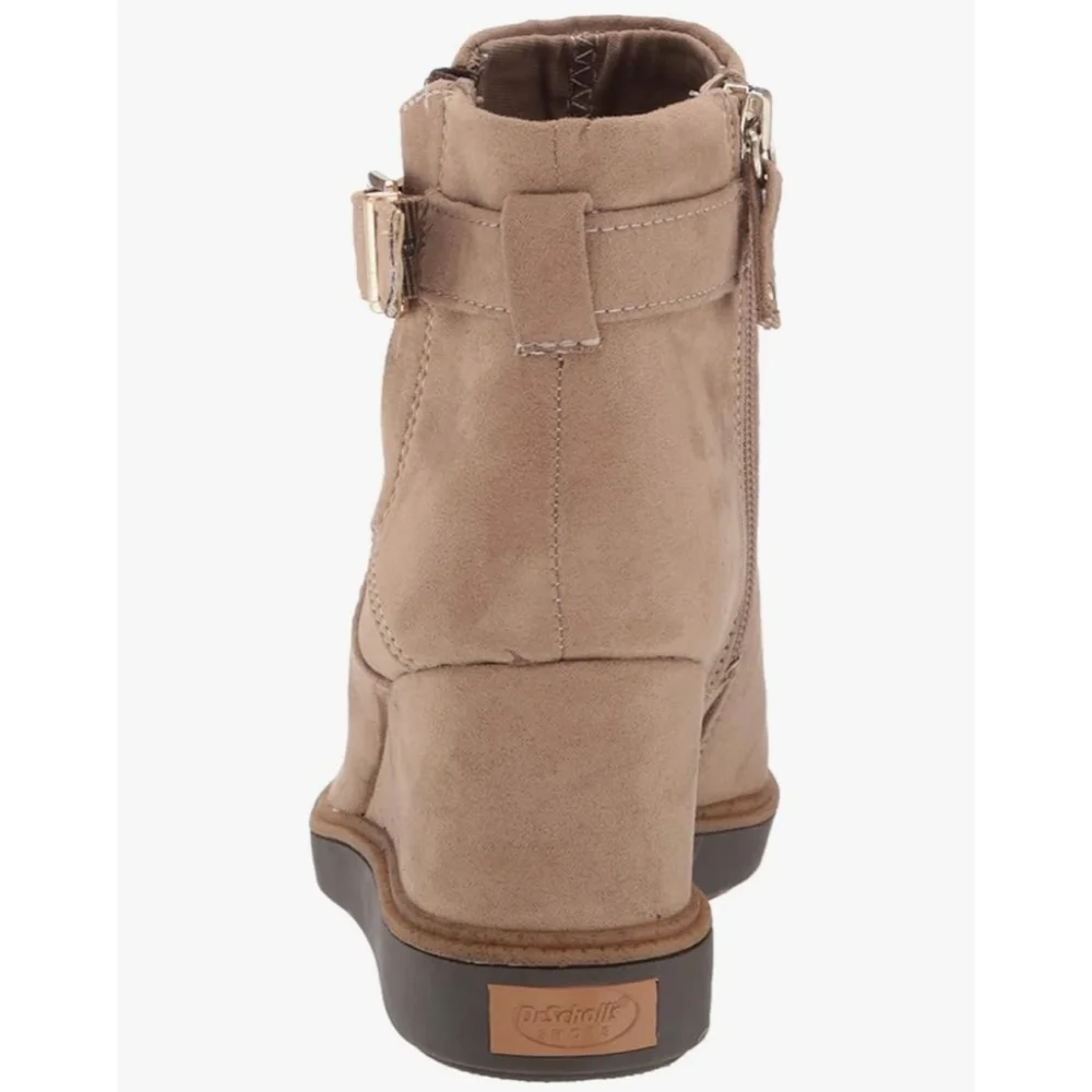 Dr Scholl's Classic Ripple Buckle Wedge Boots Booties - 10 M Khaki Tan Beige